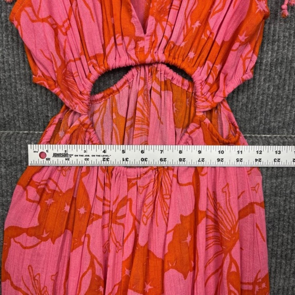 Z&L Dress Womens S Pink‎ Cotton Hawaiian Floral Cut Out Beaded Plunge Neck NWT - Picture 16 of 16